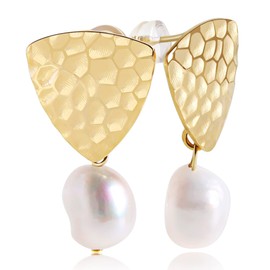 Guptue Gold Pearl Drop Earrings 14K Gold Plated Baroque Pearl Dangle Earrings Lightweight Fresh water pearl S925 silver needles Hypoallergenic Vintage Pearl Drop Earring
