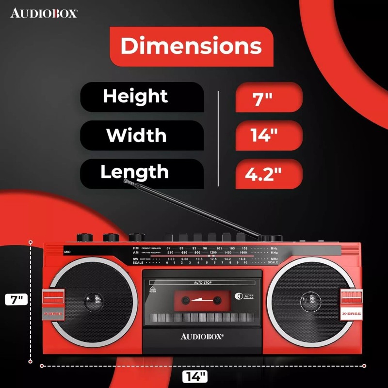 Audiobox Cassette Radio Player MP3 & Recorder W AM/FM/SW Bluetooth