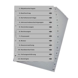 Folder Register for Real Estate, Sophisticated Register for DIN A4 Folders, Apartment Folder, Real Estate Folder for Landlords, Investors and Investors, Light Grey