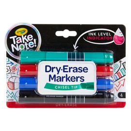 Crayola Take Note Chisel Tip Dry Erase Markers, Kids at Home Activities, Broad Line, Multicolor, 4 Count