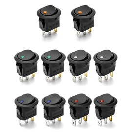 QWORK® 10Pcs LED Lighted Rocker Switch DC 12V 20A On/OFF, Rocker Dot LED Light Round Toggle Switch, 5 colors, for Car Auto, Marine, Off Road Vehicles