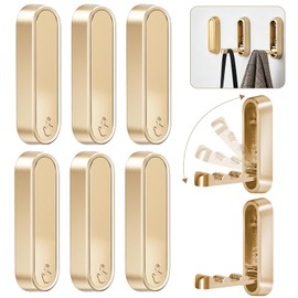 QianMu 6PCS Ganchos plegables para pared, ganchos para abrigos con soporte de aleación de zinc, giratorios 90°, carga máxima 15 kg, para baño/cocina/dormitorio (Oro)
