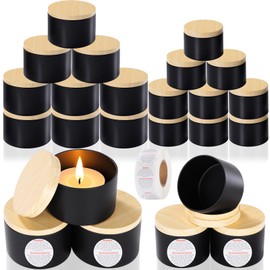 Otoolling 24 Pack Black Candle Tins Vessels with Warning Labels, 12 Pcs 8oz and 12 Pcs 4oz Small Empty Bulk Candle Containers Jars with Lids and 500 Stickers for Making DIY Candles Gift