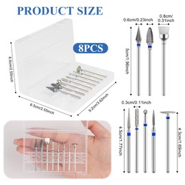 TNJPSEK 8 Piece Professional Tungsten Carbide Nail Drill Bits Set, 3/32" Shank Heat-Resistant Cuticle Cleaner & Gel Polish Remover Kit for Salon & Home Manicure Pedicure