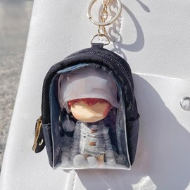 YUYAKESHI Itaba Case, Doll Holder, Bag Shape, For Stuffed Animals, Canvas, Clear Pouch, Outing, Transparent, Mini Pouch, Dustproof, Key Chain Included, 3.1 x 1.5 x 3.7 inches (8 x 4 x 9.5 cm) (Black)