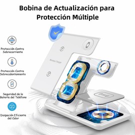 Pantio Cargador Inalámbrico, 3 En 1 Estacion de Carga 15W Carga Rápida, Base Cargador Magnético Plegable Compatible para Phone 15/14/13/12/11/X/8, Galaxy Mate Series, Audífono 2/3/Pro, Watch(Blanco)