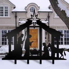 Cinnvoice 40" x 31" Large Metal Nativity Scene Yard Stake Christmas Religious Faith Garden Stakes Waterproof Xmas Outdoor Nativity Yard Decor with Stake for Christmas Holiday Lawns Outdoor Decor