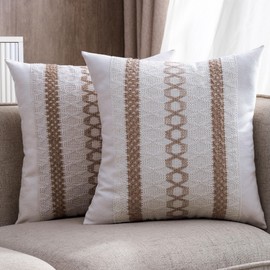 Hittun Boho Throw Pillow Covers 18x18 Set of 2 Soft Linen Farmhouse Pillow Covers Rustic Neutral Decorative Pillow Cases for Couch,Bed,Living Room Home Decor