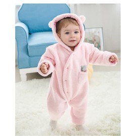 Baby Winter Snowsuit Baby Rompers, Boy and Girl One-Piece Suit with Hood, Toddler Outerwear Snowsuit Set Thick and Warm,Pink 3-6 Months