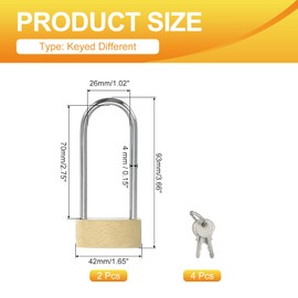 PATIKIL Solid Brass Padlocks 3.6", 2 Pcs Keyed Different Long Shackle Lock Padlock with 2 Keys Weatherproof for Gym Locker Gate Fence Outdoor Indoor