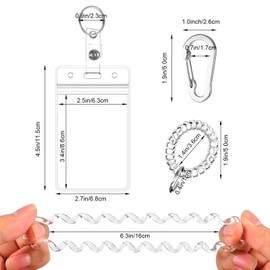 Wrist Coil ID Badge Holder with Multitool Aluminum Carabiner Clip,Stretchable Spiral Wristband Key Ring,for Lanyard Outdoor Camping Cruise (Clear Vertical,PVC)