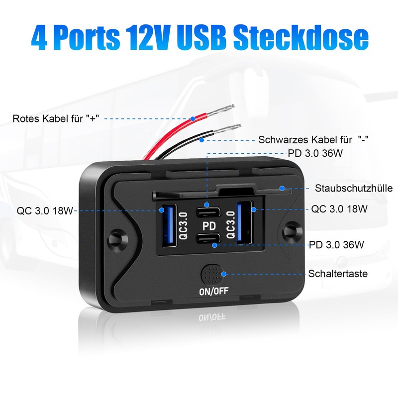 Daakro 96 W Pack of 2 12 V USB Sockets,