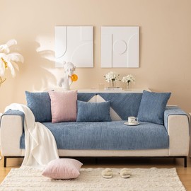 vctops Soft Chenille Sofa Couch Cover Solid Color Striped Weave Textured Sectional Couch Covers Washable Anti-Slip Sofa Slipcover for Dogs Pet, 1 Piece/Not All Set (Blue,35"x35")