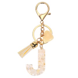 PATIKIL Alphabet Initial Letter Keychain, Resin Cute Keychains with Tassel Heart Letter J Pendant Charm for Women Key Purse Handbag Backpack Bag Accessories, Beige