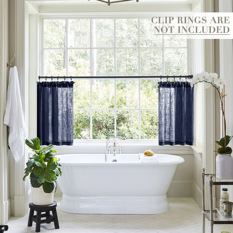 XTMYI Blue Cafe Curtains for Kitchen Window 36 Inch Length