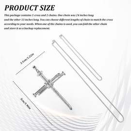 QZTYTY 2PCS Cross Necklace for Men, Rear View Mirror Hanging Accessories, Hanging Cross Car Rearview Mirror Hanging Chain with 3 Nail, Car Mirrors Stainless Steel Religious Cross Decoration (Silver)