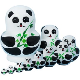 EMUKOEP Pack of 10 Cute Panda Painted Russian Dolls Wooden Doll Set Nesting Dolls Craft Panda Nesting Doll (Black/White)