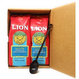 Lion Coffee VANILLA MACADAMIA Smooth & Nutty Ground (Two 10 Oz. Bags) with 10-gram Coffee Scoop in Crush Proof Corrugated Mailer (Pack of 2)