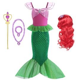 Girls Mermaid Costume Princess Dress Up Cosplay Party Dress with Accessories