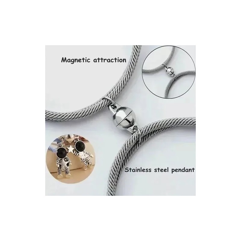 Set 2 Pulseras Para Parejas Imán Astronauta Brilla Oscuridad Color