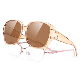 PAERDE T01 Women's Sunglasses Over Glasses Polarized Lens TR90 Frame Over Sunglasses Large Size UV400 UV Protection, Braun