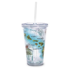 16 oz. Double Insulated BPA Free Acrylic Travel Tumbler with Straw (Hawaiian Islands Map)