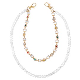 Mikovivi Double Layers Pants Chain, Dainty Pearl Rhinestones Jeans Chain with Lobster Clasps Fashion Hip Hop Jeans Wallet Keychain for Men Women Belt Accessories