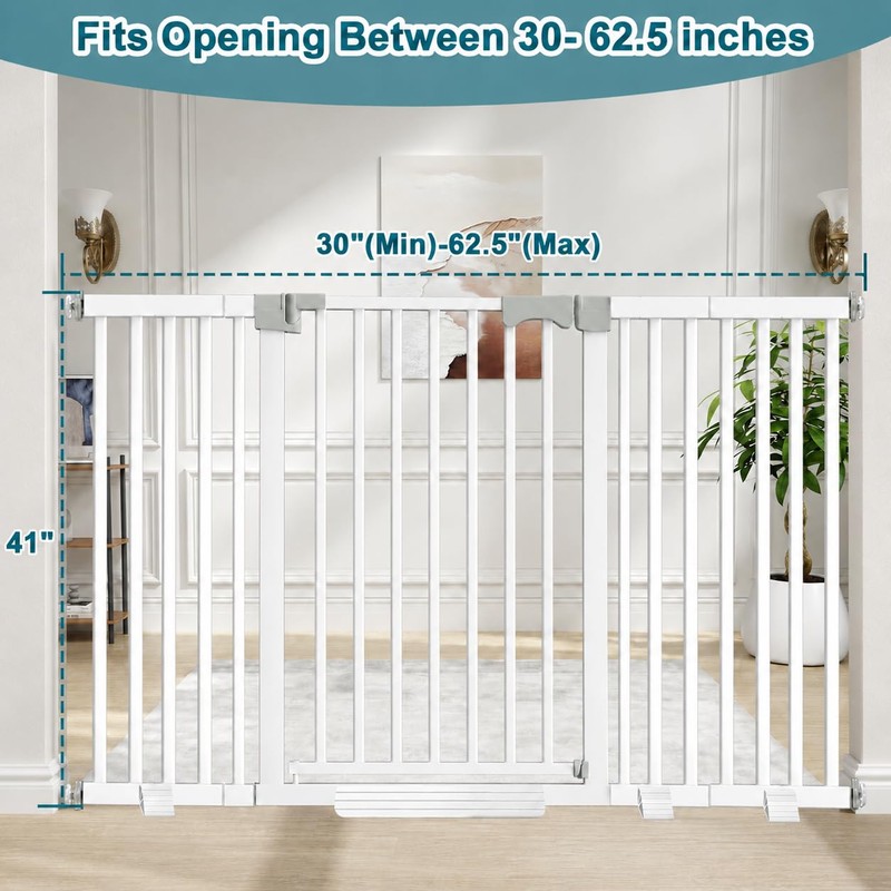 41" Extra Tall Dog Gate Indoor,30-62.5" Wide Heavy Duty Pet