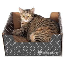 HIDE & SCRATCH Heavy Duty Cardboard Cat Scratcher Box and Cat Bed with Refillable Double-Sided Cardboard Scratch Pad for Indoor Cats