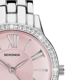 Sekonda Charlotte Ladies 33mm Quartz Watch in Pink with Analogue Display, and Silver Alloy Bracelet 40477