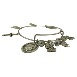 Catholic Charm Bracelet with St Benedict, St Michael, Miraculous Medal, Four Way Cross, Crucifix and More Medal Pendants, 7 1/2 Inch