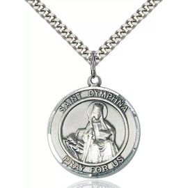Bliss Sterling Silver Saint Dymphna Religious Medal Pendant Necklace 24" Chain GiftBox
