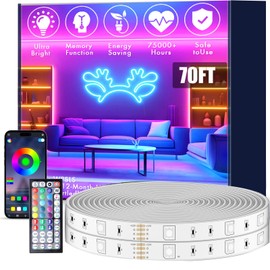 70FT Outdoor LED Strip Lights,IP68 RGB LED Lights with Remote and APP Control, Outdoor Strip Lights for Pool, Balcony, Roof, Garden, Stairs (1 Roll)