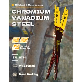 PRETEC Wood Pruning Reciprocating Saw Blades, 9 Inch Pruning Blades for Reciprocating Saw, High Carbon Steel Reciprocal Saw Blades for Tree Trimming, Wood Cutting with Organizer Case, (10 Pack/5TPI)