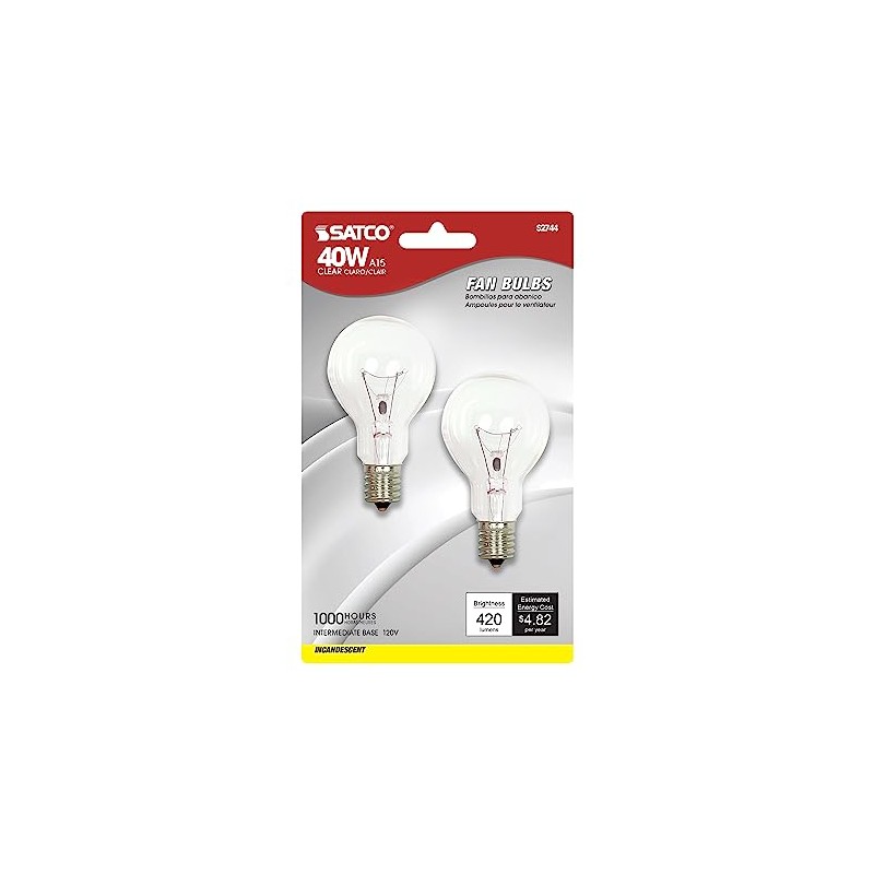 Satco S2744 120V Intermediate Base 40-Watt A15 Light Bulb, Clear