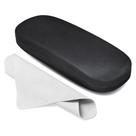 Marvolia Glasses Case Hard Shell - PU Leather Eyeglasses Case for Sunglasses Eye Glasses with Cleaning Cloth for Men Women - Black