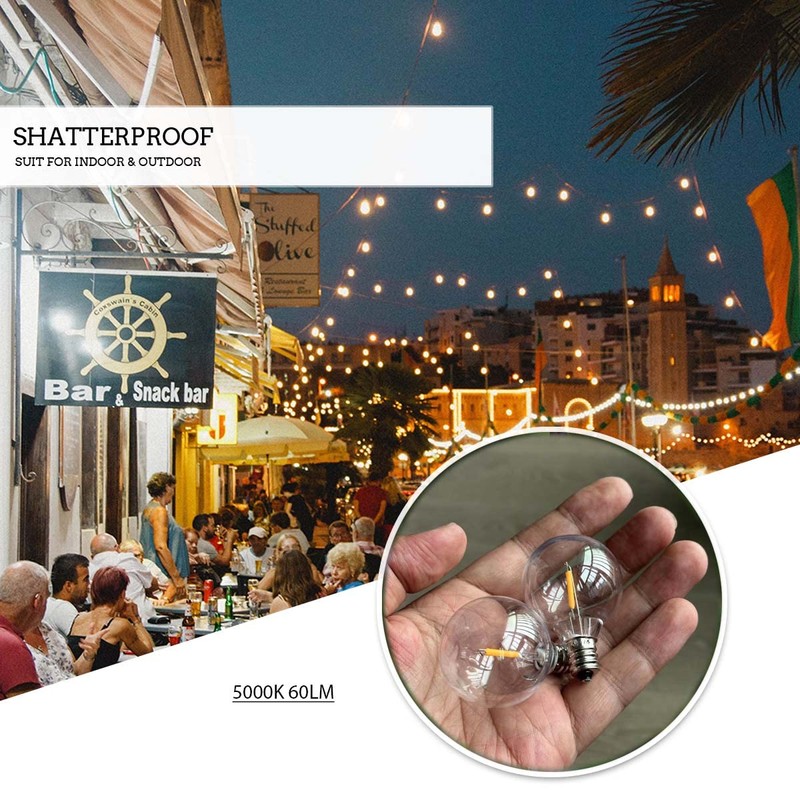 Jslinter G40 LED String Light Replacement Bulbs, 5000K Daylight, 25