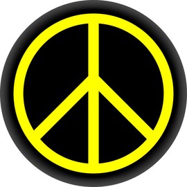 Peace Sign - Yellow On Black - 1" Button