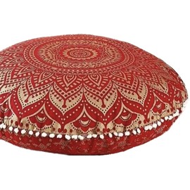 32" Mandala Large Floor Pillow Cover Meditation Cushion Hippie Round Colourful Decorative Bohemian Accent Boho Chic dog bed Indian Pouf Ottoman Handmade COVER ONLY (Elephant) (Ombre- Red GOLD)