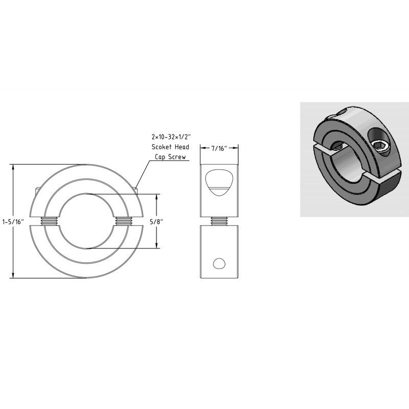 AZSSMUK 5/8" Bore Double Split Clamp-On Shaft Collars of Carbon
