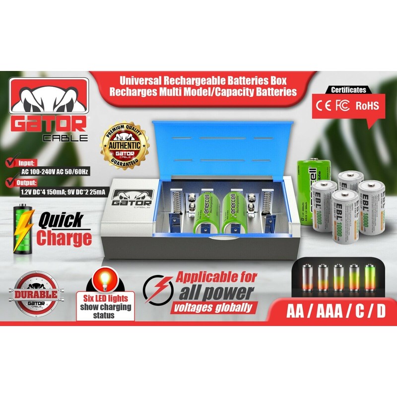 Gator Cable Universal Rechargeable Battery Charger For AA AAA C
