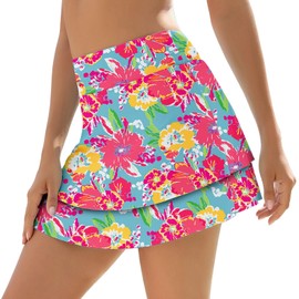 WOWENY Women's Swimsuit Bottoms Swim Skirts High Waist Swimming Skorts with Built-in Shorts Tankini Bikini Bottoms with Pocket