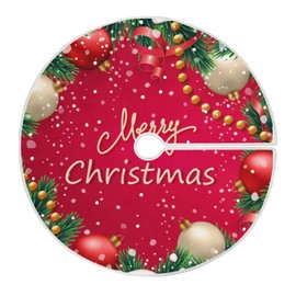 Christmas Tree Skirt 48 inch Merry Christmas Branch Red Ball Pine Xmas Tree Skirt Large Holiday Party Tree Mat Rustic Christmas Decorations New Year Xmas Ornaments