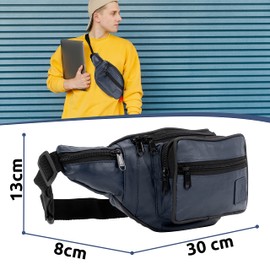 Leather Bum Bag 7 Compartments Belt Bag Tear-Resistant Leather Zip Waist Bag Outdoor Belt Bag Hiking Travel Holiday, blue