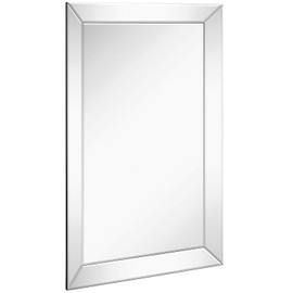 Hamilton Hills Large Framed Wall Mirror with Angled Beveled Mirror Frame Premium Silver Backed Glass Panel Vanity Bedroom or Bathroom Luxury Mirrored Rectangle Hangs Horizontal or Vertical (24" x 36")
