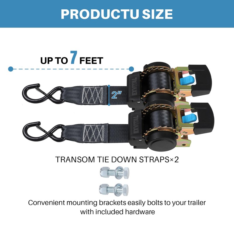 Auto Retractable Ratchet Tie Down Straps Bolt-On Transom Strap