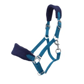 PFIFF Sunny 103103 Headcollar Set, 3-Piece Set with Headcollar, Knit and Fly Fringe, Individually Adjustable, Blue/Light Blue, Pony