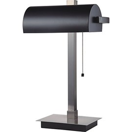 SH Lighting 31187SN-BK Banker Style Lamp with Pull Switch, Silver/Black