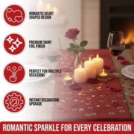 Iconikal 3000 Pieces Valentine's Day Foil Heart Confetti Bulk Pack, Red Silver Glitter Romantic Party Decorations