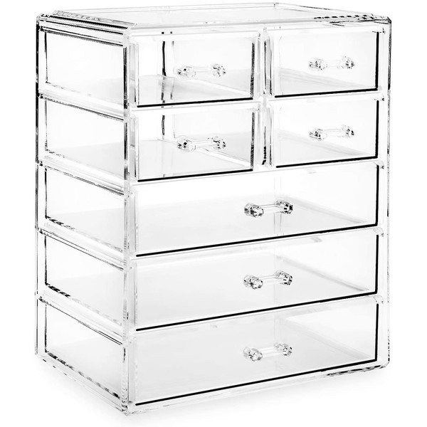 Casafield Acrylic Cosmetic Makeup Organizer & Jewelry Storage Display Case - 3 Large, 4 Small Drawer Set - Clear